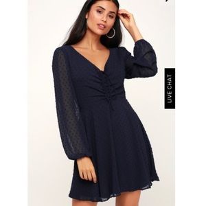 Lulu’s Wine & Dine Dot Navy Blue Skater Dress